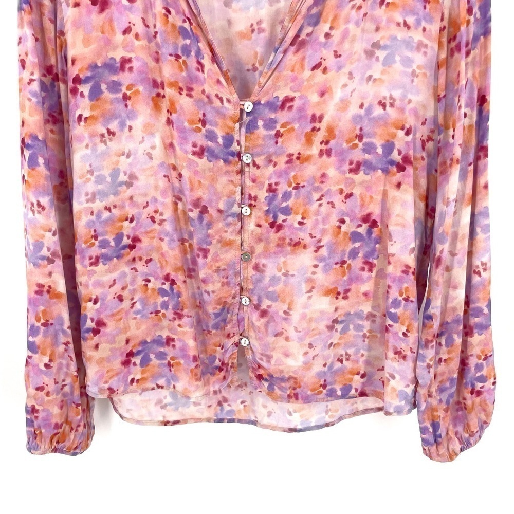 ANTHROPOLOGIE Cloth & Stone Ruffle-Neck Buttondown Watercolor Printed Blouse Top - Picture 6 of 9